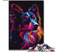 Puzzles pour Adultes 1000 pièces DJ Neon Border Collie en Bois, décoration Parfaite pour la Maison ou Le Bureau, Cadeau de Noël idéal 50x75cm pour Un Jeu interactif en Famille