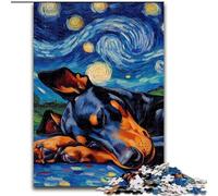 Puzzles pour Adultes 1000 pièces Doberman Ciel Nocturne en Bois, Casse-tête Haute difficulté pour Adolescents 50x75cm pour Jeu interactif en Famille