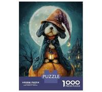Puzzles pour Adultes 1000 Pièces Dog Wizard on Pumpkin Halloween Night Puzzles pour Adultes Jeu Manuel Améliore La Mémoire Activités Amusantes À La Maison 38x26cm/1000pcs