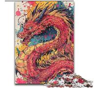 Puzzles pour Adultes 1000 pièces Dragon Aquarelle, Jeu Familial Anti-Stress, défi Difficile, renforce l'amour Entre Couples (Taille 26x38cm)
