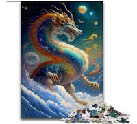 Puzzles pour Adultes 1000 pièces Dragon Chinois en Bois, Cadeau Amusant et activité pour la Maison 50x75cm Fête d'anniversaire pour Hommes Femmes