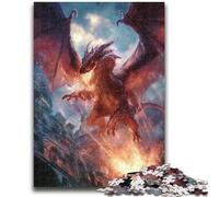 Puzzles pour Adultes 1000 pièces Dragon Flamme Jouets éducatifs Jeux familiaux Jeu éducatif pour Anniversaire, Noël 38x26cm