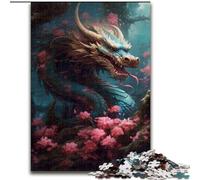 Puzzles pour Adultes 1000 pièces Dragon Japonais Cerise Puzzle en Carton, idéal pour Les Loisirs en Famille pour Les fêtes, Les Anniversaires 1000 pièces(26x38cm)
