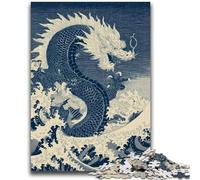 Puzzles pour Adultes 1000 pièces Dragon Vague Japonais Aidez Le Cerveau à exercer des Jouets addictifs pour cultiver la Patience Interaction Parent-Enfant 26x38cm