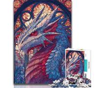 Puzzles pour Adultes 1000 pièces Dragon vitrail, Anti-Stress, Vacances à la Maison, avec Affiche et fiche de Questions-réponses Assorties (38x26cm)