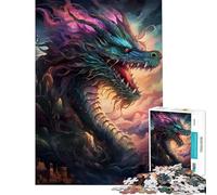 Puzzles pour Adultes 1000 pièces Dragons Paysages mythiques Activités ludiques à la Maison Jeu de Course de Vitesse Manuelle Jeu éducatif pour Les 14 Ans et Plus (38x26cm)