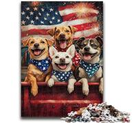 Puzzles pour Adultes 1000 pièces Drapeau américain Chien Jouets éducatifs Jeux de Famille Jeu éducatif pour Anniversaire, Noël 50x75cm