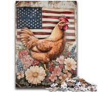 Puzzles pour Adultes 1000 pièces Drapeau américain Coq Jeu Stimulant Jouets à Offrir en Cadeau pour Toute la Famille à partir de 14 Ans 26x38cm