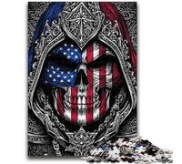 Puzzles pour Adultes 1000 pièces Drapeau américain Crâne Difficile à compléter mais Amusant et Humoristique Cadeau d'anniversaire, Cadeaux, Art Mural 50x75cm