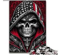 Puzzles pour Adultes 1000 pièces Drapeau américain Crâne, Jeu Familial Anti-Stress Défi Difficile Une œuvre d'art pour Les 14 Ans et Plus (Taille 50x75cm)