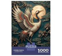 Puzzles pour Adultes 1000 Pièces Elegant Crane with Moon and Clouds Puzzle pour Adolescents Assemblage De Motifs Interaction Parent-Enfant Jeu Au Design Soigné 52x38cm/1000pcs