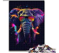 Puzzles pour Adultes 1000 pièces Éléphant avec Lunettes de Soleil en Bois,décoration Parfaite pour la Maison ou Le Bureau,Cadeau de Noël idéal 50x75cm,décoration Artistique DIY,Cadeau d'anniversaire