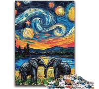 Puzzles pour Adultes 1000 pièces Éléphant du Ciel Nocturne Décoration Murale Artistique et idée Cadeau d'anniversaire pour Amis, Bureau à Domicile 26x38cm