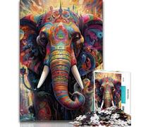 Puzzles pour Adultes 1000 pièces Éléphant psychédélique, Difficile avec des pièces entièrement imbriquées de Formes aléatoires 75x50cm