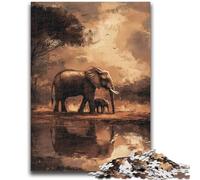 Puzzles pour Adultes 1000 pièces Éléphants d'Afrique Jeu de réflexion Jeu éducatif pour Anniversaire, Noël pour Les 14 Ans 26x38cm