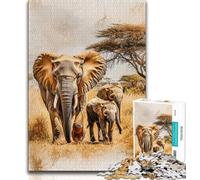 Puzzles pour Adultes 1000 pièces Éléphants d'Afrique, Jeu Stimulant et Jeu Familial, Cadeau d'anniversaire, Cadeaux, décoration Murale (75x50cm)