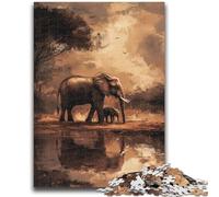 Puzzles pour Adultes 1000 pièces Éléphants d'Afrique Jeux éducatifs Décoration de la Maison Jeu éducatif pour Anniversaire, Noël 50x75cm