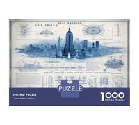 Puzzles pour Adultes 1000 Pièces Empire State Building Blueprint Puzzle pour Adolescents, Améliore La Mémoire, Stimulant À Compléter, Jeu Amusant pour Toute La Famille 52x38cm/1000pcs