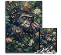 Puzzles pour Adultes 1000 pièces en Bois Motif chimpanzé Floral, Jeux éducatifs Anti-Stress, décoration d'intérieur, pour 14 Ans, 50x75cm