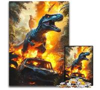 Puzzles pour Adultes, 1000 pièces en Bois Motif Dinosaure Flamme, décoration d'intérieur colorée et Jeu Familial interactif, 50x75cm
