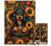 Puzzles pour Adultes 1000 pièces en Carton Motif Teckel Tournesol Design Complexe pour Adolescents, décoration DIY et Divertissement Stimulant pour Le Cerveau 26x38cm