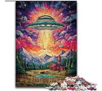 Puzzles pour Adultes 1000 pièces en Carton représentant des OVNIs en vitrail, Jeu interactif Familial, Taille 38x26cm