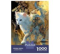 Puzzles pour Adultes 1000 Pièces Enchanted White Cat with Floral Patterns Puzzle pour Adolescents, Améliore La Mémoire, Stimulant À Compléter, Jeu Amusant pour Toute La Famille 70x50cm/1000pcs