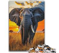 Puzzles pour Adultes 1000 pièces Famille d'éléphants de Savane Africaine Jeu Anti-Stress Défi Difficile Cadeaux du Père Noël Secret 26x38cm