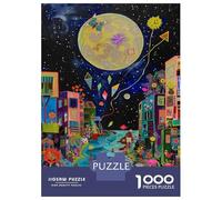 Puzzles pour Adultes 1000 Pièces Fantasy Cityscape with Moon Puzzle Adulte, Jeu De Réflexion, Découpe De Précision, Défi Éducatif 38x26cm/1000pcs