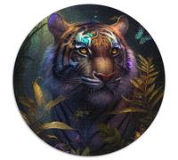 Puzzles pour Adultes 1000 pièces Fantasy Tiger Puzzle Rond 1000 pièces Décoration DIY, Défi cérébral, pour Adulte, Famille, Cadeau de Vacances 67,5 x 67,5 cm
