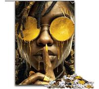 Puzzles pour Adultes 1000 pièces Femme Noire avec des Lunettes Jaunes, Jeu Familial Anti-Stress, défi Difficile, renforce l'amour Entre Couples (Taille 50x75cm)