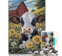 Puzzles pour Adultes 1000 pièces, Ferme, tournesols, Vaches, Jeu Stimulant et Jeu Familial, Cadeau d'anniversaire, Cadeaux, décoration Murale (38x26cm)
