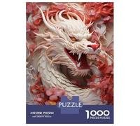 Puzzles pour Adultes 1000 Pièces Fierce Dragon Red Flowers Puzzle Détente Jeux Défi Difficile Cadeau Anti-Stress 38x26cm/1000pcs