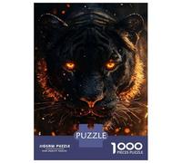 Puzzles pour Adultes 1000 Pièces Fiery Black Tiger Portrait Puzzles pour Adolescents : Améliorent La Mémoire, Entraînent Le Cerveau Et La Dextérité, Cadeaux Anti-Stress 52x38cm/1000pcs