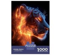 Puzzles pour Adultes 1000 Pièces Fiery Tiger Portrait on Black Background Puzzles pour Adolescents Anti-Stress Défi Éducatif Cadeaux De Noël Et d'anniversaire 70x50cm/1000pcs