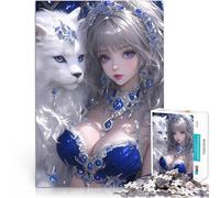 Puzzles pour Adultes 1000 pièces Fille d'anime avec Un Loup Blanc Soulagement du Stress est idéal comme Cadeau pour Toute la Famille 52x38cm