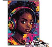 Puzzles pour Adultes 1000 pièces Fille Noire écoutant de la Musique, Casse-tête pour décoration Murale, Cadeaux d'anniversaire et de Noël Uniques pour Les 14 Ans (Taille 26x38cm)