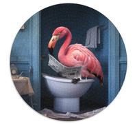 Puzzles pour Adultes,1000 pièces,Flamant Rose lisant Un Journal,Puzzles Ronds en Carton pour Adultes,Parfaits pour Les Adolescents et Les Loisirs en Famille, pour Les Anniversaires