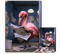 Puzzles pour Adultes 1000 pièces Flamant Rose lisant Un Journal Puzzles stimulants DIY Art Decor, Cadeau d'anniversaire idéal 50x75cm/19,68x29,52 Pouces