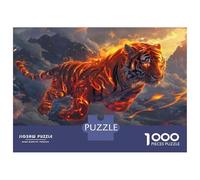 Puzzles pour Adultes 1000 Pièces Flaming Tiger Art Print Puzzles pour Adultes Jeu De Réflexion Et De Logique Activités Amusantes À La Maison, 38x26cm/1000pcs