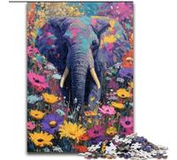 Puzzles pour Adultes 1000 pièces Fleur Éléphant Jouets éducatifs Jeux familiaux Convient pour la décoration de Bureau (Taille 26x38cm)