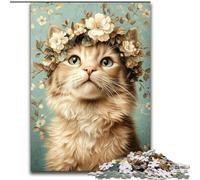 Puzzles pour Adultes 1000 pièces Fleurs Chaton, Jouets éducatifs pour Toute la Famille à partir de 14 Ans (Taille 26x38cm)