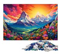 Puzzles pour Adultes 1000 pièces Fleurs colorées et Montagnes Puzzle Une œuvre d'art pour et Adolescent de 14 Ans et Plus 1000 pièces (75x50cm)