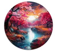 Puzzles pour Adultes 1000 pièces, Fleurs de Cerisier du Japon Puzzles Ronds créatifs, pour Adultes et Enfants à partir de 12 Ans Puzzles en Carton Jeux de Puzzles Amusants。Taille ： 67,5x67,5 cm
