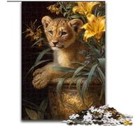 Puzzles pour Adultes 1000 pièces Fleurs et bébé léopard, Jouets de Divertissement Familial, idéal comme Cadeau pour Toute la Famille à partir de 14 Ans (Taille 50x75cm)