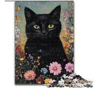 Puzzles pour Adultes 1000 pièces Fleurs et Chat Noir, Jeu Familial Anti-Stress, défi Difficile, renforce l'amour Entre Couples (Taille 26x38cm)