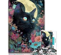 Puzzles pour Adultes 1000 pièces Fleurs et Chat Noir, Jeu Familial Anti-Stress, défi Difficile, renforce l'amour Entre Couples (38x26cm)