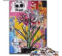 Puzzles pour Adultes 1000 pièces Fleurs et crânes de Style Basquiat, aident Le Cerveau à exercer des Jouets addictifs pour cultiver la Patience et améliorer la mémoire (Taille 26x38cm)