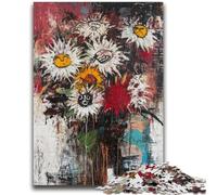 Puzzles pour Adultes 1000 pièces Fleurs et crânes Style Basquiat Jeux éducatifs Décoration de la Maison Jeu éducatif pour Anniversaire, Noël 50x75cm