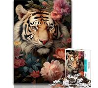 Puzzles pour Adultes 1000 pièces Fleurs et Tigres, Jouets de Jeu stimulants, décoration Murale, Cadeaux d'anniversaire et de Noël Uniques 38x26cm
